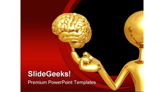 Golden Brain Leadership PowerPoint Backgrounds And Templates 1210