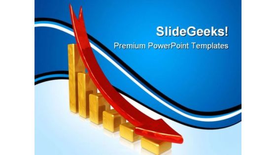 Golden Chart With Falling Red Arrow Sales PowerPoint Themes And PowerPoint Slides 0411