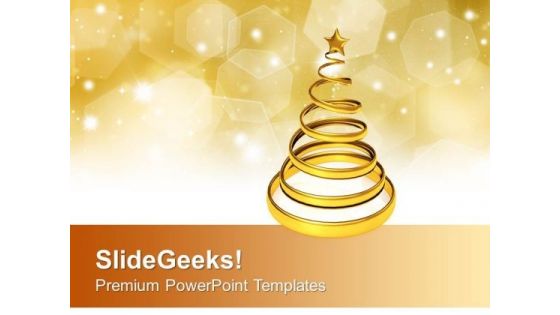 Golden Christmas Tree Over A Shiny Background PowerPoint Templates Ppt Backgrounds For Slides 0113