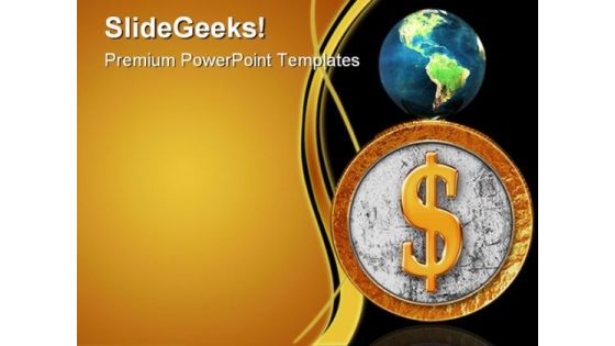 Golden Coin With Reflectoin Globe PowerPoint Templates And PowerPoint Backgrounds 0211