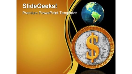 Golden Coin With Reflectoin Globe PowerPoint Themes And PowerPoint Slides 0211