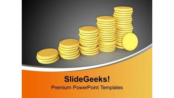 Golden Coins Arranged As Bar Graph PowerPoint Templates Ppt Backgrounds For Slides 0213