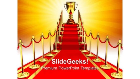 Golden Cup On Red Carpet Winner Success PowerPoint Templates And PowerPoint Themes 0712