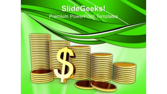 Golden Dollar Coins Finance PowerPoint Templates And PowerPoint Themes 1012