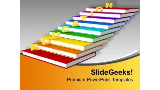 Golden Education On Books As Staircase PowerPoint Templates Ppt Backgrounds For Slides 0313