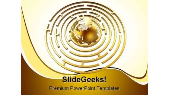 Golden Globe In Maze Global PowerPoint Backgrounds And Templates 0111