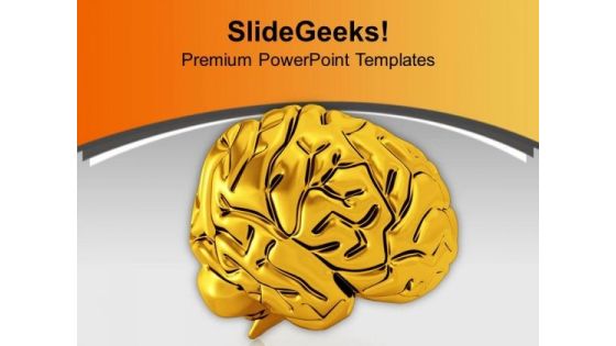 Golden Human Brain For Medical Theme PowerPoint Templates Ppt Backgrounds For Slides 0613