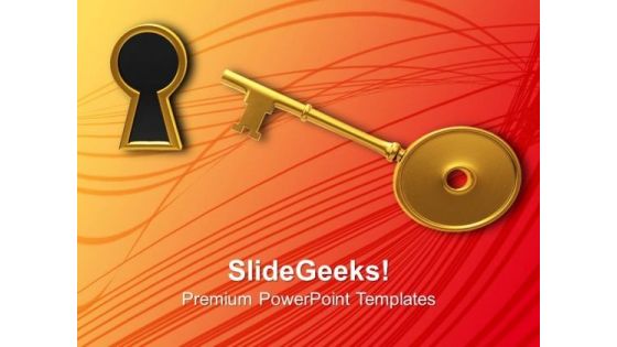 Golden Key And Keyhole Illustration PowerPoint Templates Ppt Backgrounds For Slides 0213