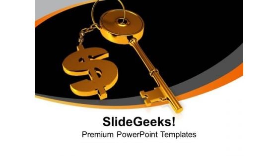 Golden Key Attached With Dollar Sign PowerPoint Templates Ppt Backgrounds For Slides 0213