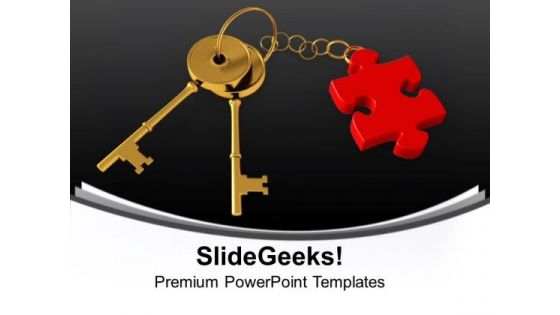 Golden Key Chain Tied With Puzzle Piece Security PowerPoint Templates Ppt Background For Slides 1112