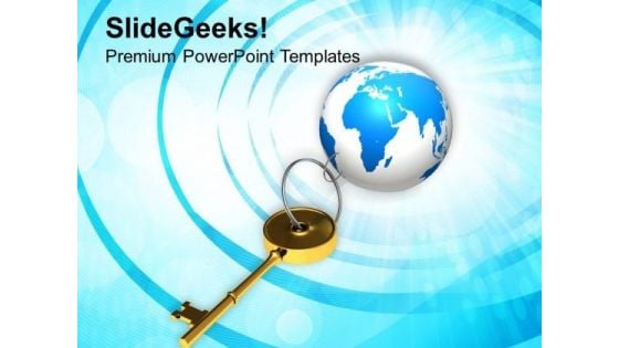 Golden Key Chain With Earth Globe PowerPoint Templates And PowerPoint Themes 1112