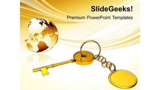 Golden Key Chain With Globe PowerPoint Templates Ppt Backgrounds For Slides 0113