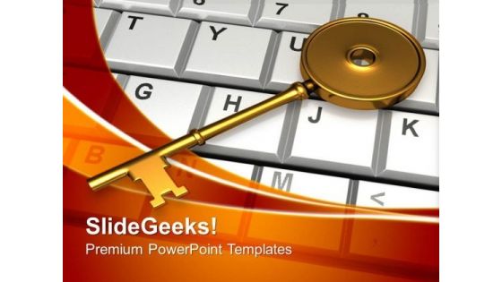 Golden Key On Keyboard Security PowerPoint Templates Ppt Backgrounds For Slides 0213