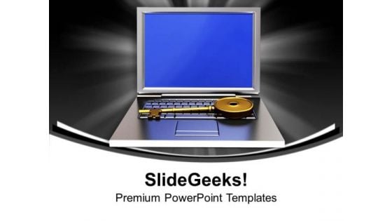 Golden Key On Laptop Security PowerPoint Templates Ppt Backgrounds For Slides 0213