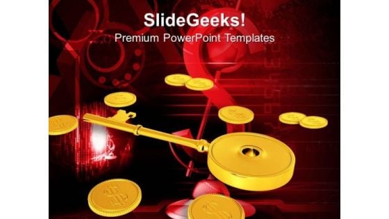 Golden Key With Coins Secured Investment Finance PowerPoint Templates And PowerPoint Themes 1012 Golden Key With Coins Secured Investment Finance PowerPoint Templates And PowerPoint Themes 1012