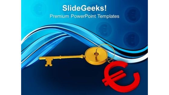 Golden Key With Euro Symbol Background PowerPoint Templates Ppt Backgrounds For Slides 0213