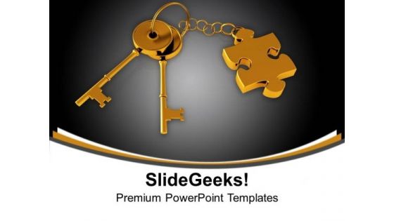 Golden Key With Puzzle Piece On Chain Security PowerPoint Templates And PowerPoint Themes 1012