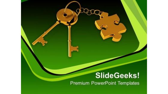 Golden Key With Puzzle Piece Security PowerPoint Templates And PowerPoint Themes 0912