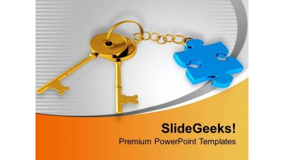 Golden Keys Tied To Blue Puzzle PowerPoint Templates Ppt Backgrounds For Slides 0313