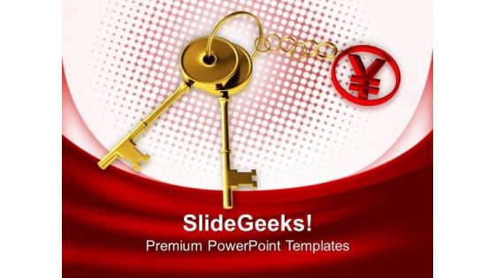 Golden Keys With Yen Keychain PowerPoint Templates Ppt Backgrounds For Slides 0213