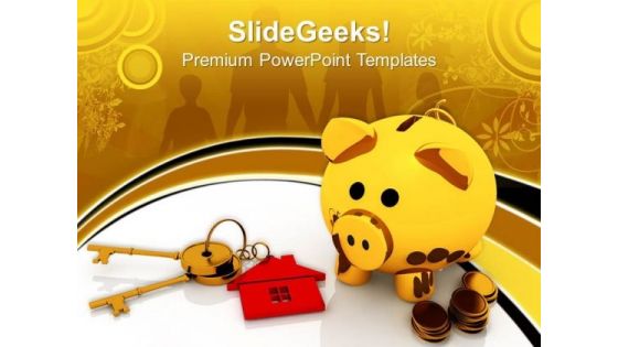 Golden Piggy Bank Keys Growth PowerPoint Templates And PowerPoint Themes 0812