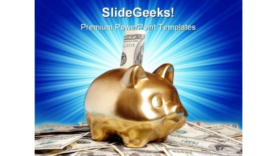 Golden Piggy Bank Money PowerPoint Templates And PowerPoint Backgrounds 0211