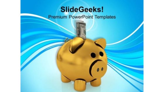 Golden Piggy Bank With Dollars Investment PowerPoint Templates Ppt Backgrounds For Slides 0213