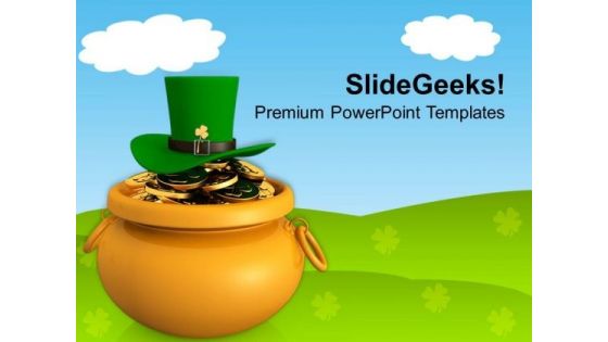 Golden Pot With Coins And Green Hat PowerPoint Templates Ppt Backgrounds For Slides 0313