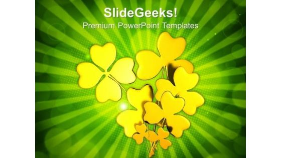 Golden Shamrock St Patricks Day PowerPoint Templates Ppt Backgrounds For Slides 0313