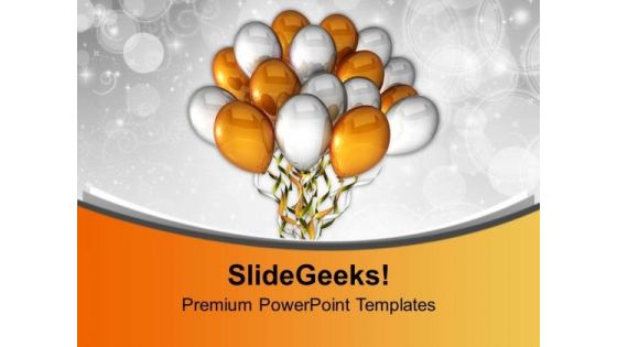 Golden Silver Party Balloons PowerPoint Templates Ppt Backgrounds For Slides 0113