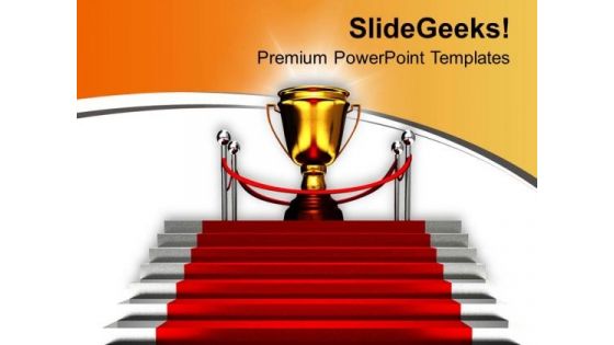 Golden Trophy On Red Carpet Success PowerPoint Templates Ppt Backgrounds For Slides 0313