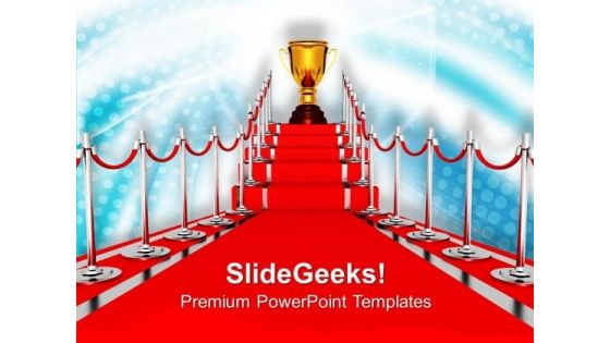 Golden Trophy On Red Carpet Winner PowerPoint Templates Ppt Backgrounds For Slides 0313