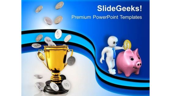 Golden Trophy With Coin Money Prize PowerPoint Templates Ppt Backgrounds For Slides 0213