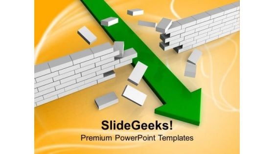 Green Arrow Breaking Wall Solution Business PowerPoint Templates Ppt Backgrounds For Slides 1112