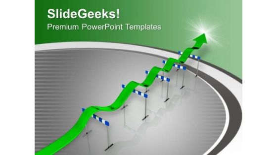 Green Arrow Overcome Hurdles PowerPoint Templates Ppt Backgrounds For Slides 0713