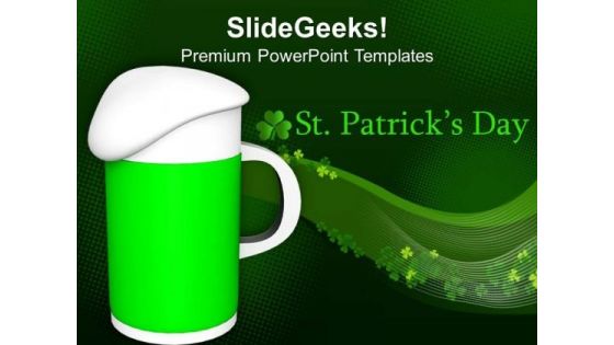 Green Beer Mug With Foamy Head PowerPoint Templates Ppt Backgrounds For Slides 0313