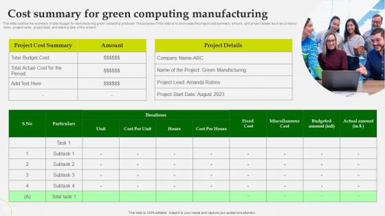 Green Computing Cost Summary For Green Computing Manufacturing Green Computing Cost Summary For Green Computing Manufacturing