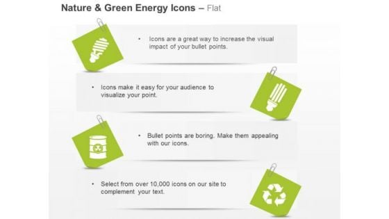 Green Energy Icons Cfl Recycle And Waste Management Ppt Slides Graphics
