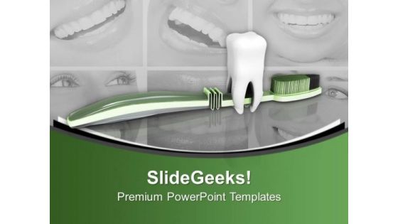 Green Frosted Thoothbrush Dental Theme PowerPoint Templates Ppt Backgrounds For Slides 0213