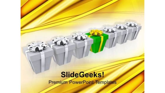 Green Gift Box Within Row Of White Holiday PowerPoint Templates Ppt Backgrounds For Slides 1112