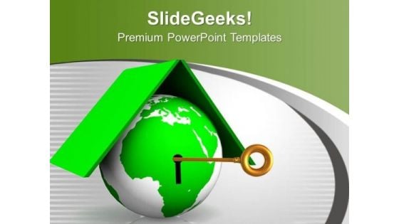 Green Globe With Key Locked Security PowerPoint Templates Ppt Backgrounds For Slides 0213