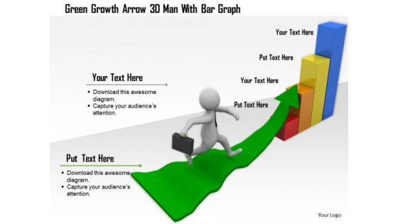 Green Growth Arrow 3d Man With Bar Graph