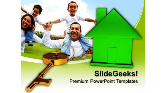 Green House Connected With Keys Security PowerPoint Templates And PowerPoint Themes 0912