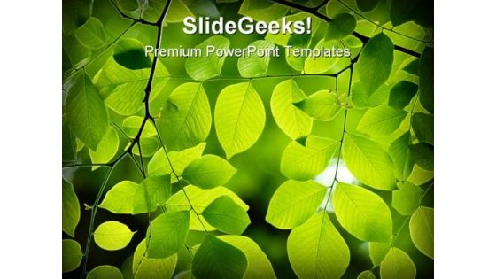 Green Leaves Nature PowerPoint Template 0910