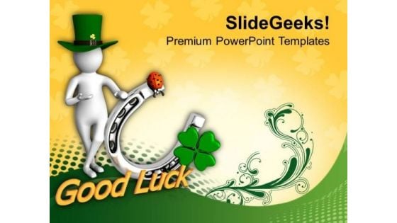 Green Man Showing Good Luck Symbol PowerPoint Templates Ppt Backgrounds For Slides 0313