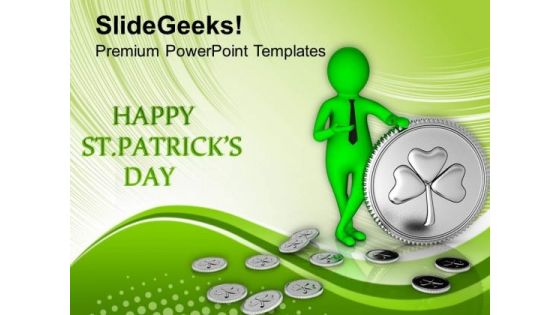 Green Man With Silver Shamrock Coins PowerPoint Templates Ppt Backgrounds For Slides 0313