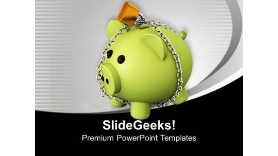 Green Piggy Bank Tied With Security Chain PowerPoint Templates Ppt Backgrounds For Slides 0313