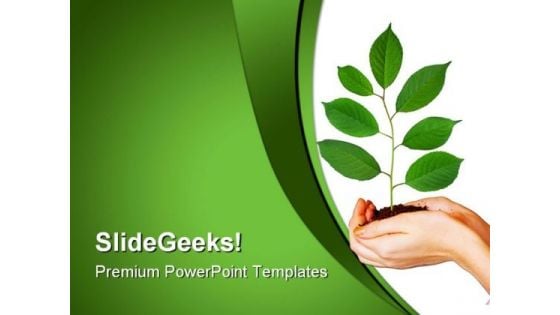 Green Plant In Hands Nature PowerPoint Themes And PowerPoint Slides 0611