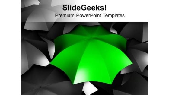 Green Umbrella In Black Umbrellas PowerPoint Templates Ppt Backgrounds For Slides 0113