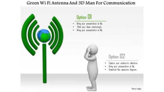 Green Wi Fi Antenna And 3d Man For Communication